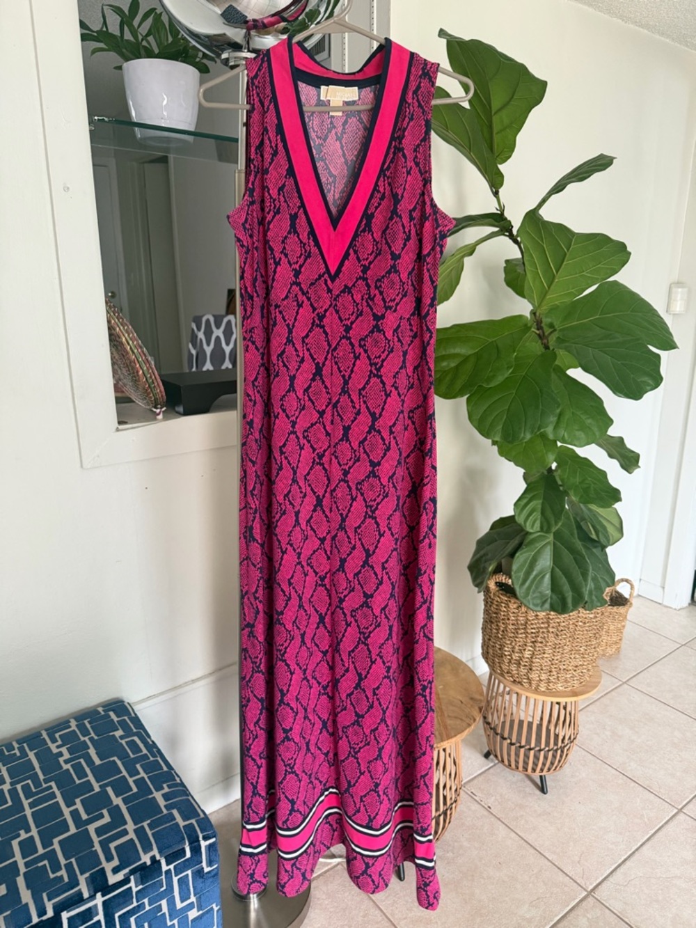 Michael Kors Hot Pink Snake-Print Sleeveless Maxi Dress
